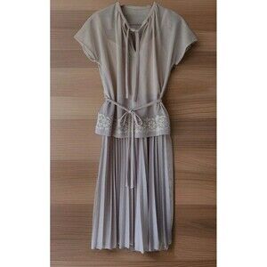 Marion McCoy 60s Mesh Lace 2 Pc Dress Set Pleated Skirt California M Beige